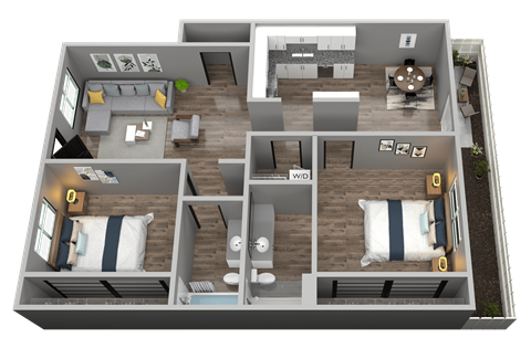 Floor plan for 2 beds, 2 baths, 1044 sqft